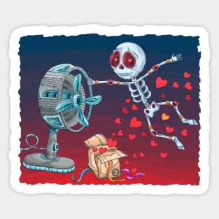 Cute Colorful Skeleton- Love in the Air- Dia De Los Muertos- Skeleton Blowing Away Sticker